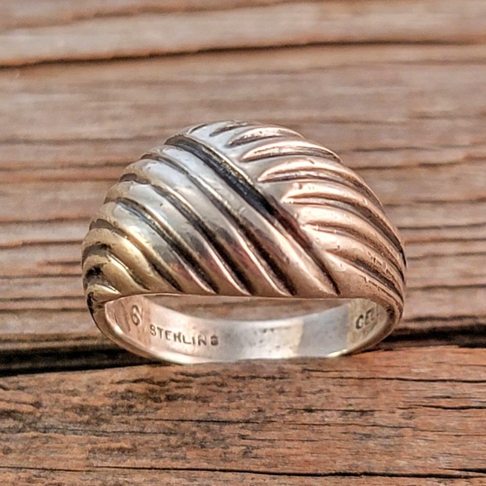 Cellini Sterling Domed Woven Design Contemporary Ring